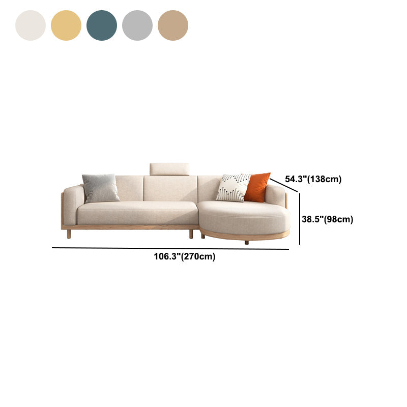 Scandinavian Linen Square Arm Sofa with Chaise with Wood Accents - 106.3" W