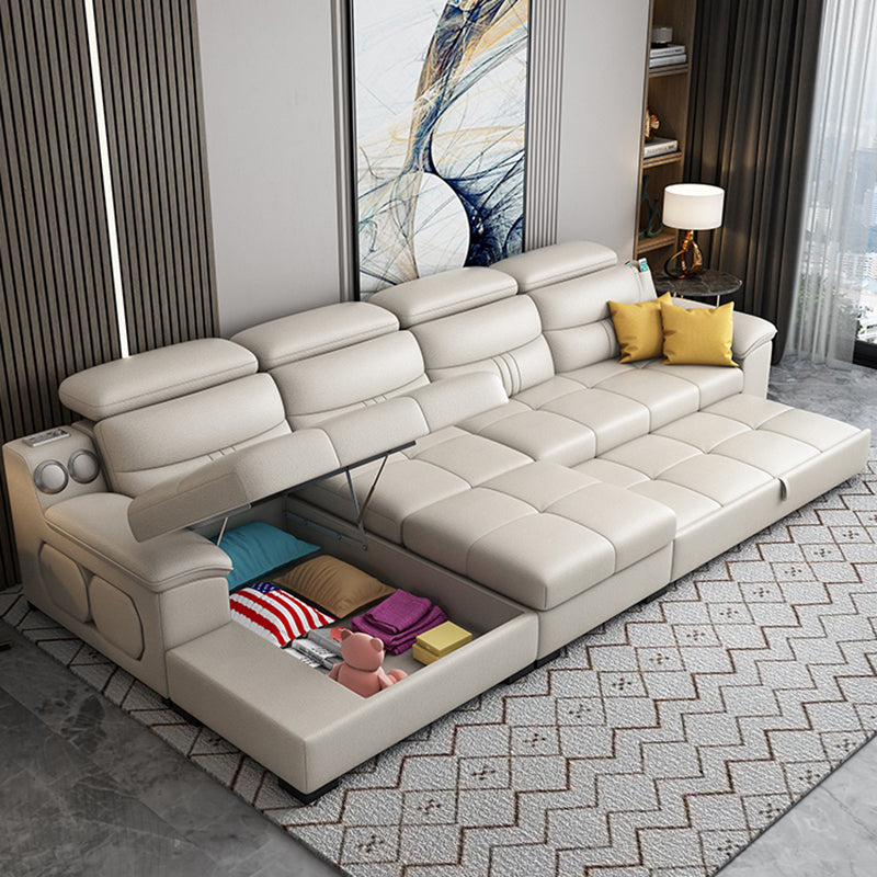 Modern Faux Leather Sofa & Chaise 34.6" H Biscuit Back Sofa with Storage Clearhalo 'furn' 'furn_sectionals' 'Furniture' 'Living Room Furniture' 'Sectionals' 5663575