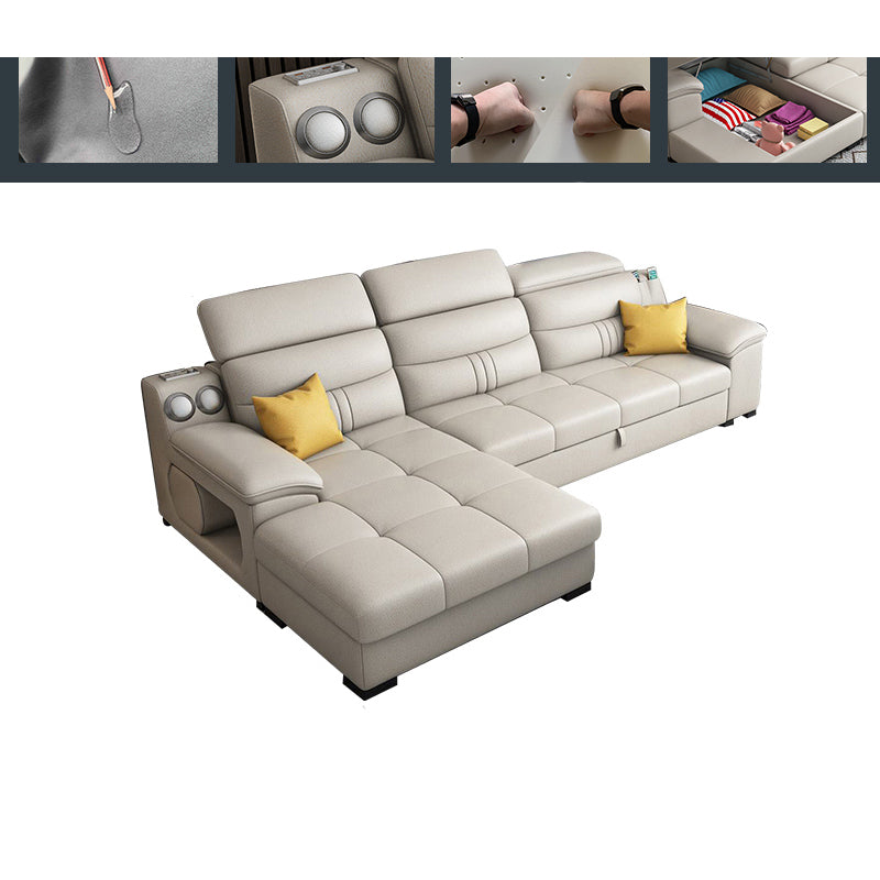 Modern Faux Leather Sofa & Chaise 34.6" H Biscuit Back Sofa with Storage Left Clearhalo 'furn' 'furn_sectionals' 'Furniture' 'Living Room Furniture' 'Sectionals' 5663581