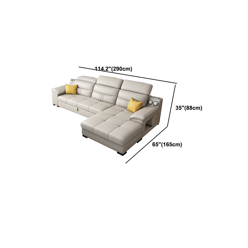 Modern Faux Leather Sofa & Chaise 34.6" H Biscuit Back Sofa with Storage Clearhalo 'furn' 'furn_sectionals' 'Furniture' 'Living Room Furniture' 'Sectionals' 5663587