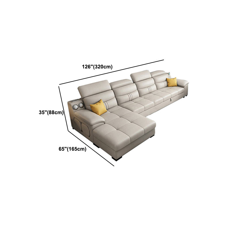 Modern Faux Leather Sofa & Chaise 34.6" H Biscuit Back Sofa with Storage Clearhalo 'furn' 'furn_sectionals' 'Furniture' 'Living Room Furniture' 'Sectionals' 5663588