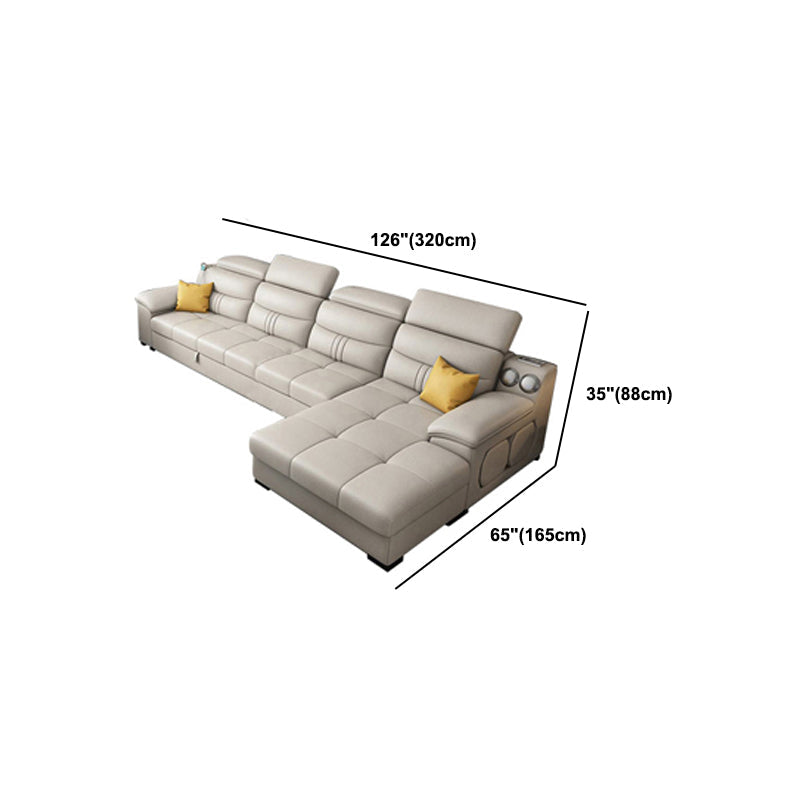 Modern Faux Leather Sofa & Chaise 34.6" H Biscuit Back Sofa with Storage Clearhalo 'furn' 'furn_sectionals' 'Furniture' 'Living Room Furniture' 'Sectionals' 5663589