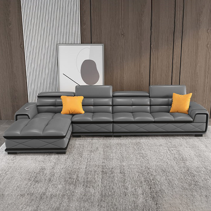 Sofá de cuero genuino estacionario de brazo cuadrado de nube contemporánea