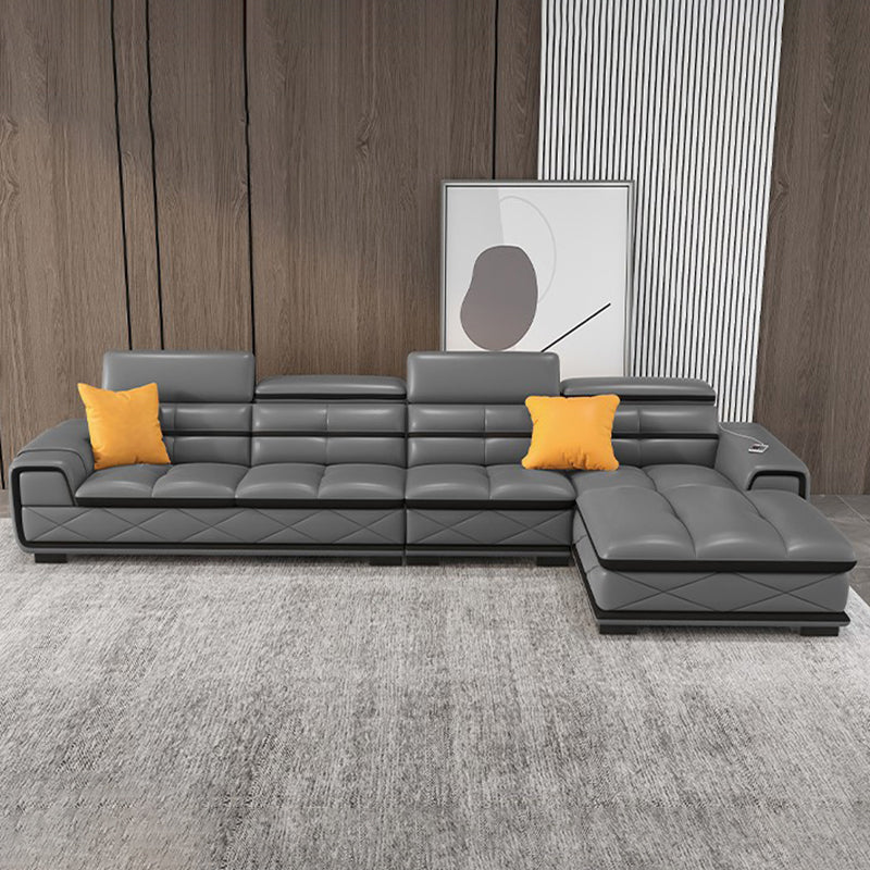 Sofá de cuero genuino estacionario de brazo cuadrado de nube contemporánea