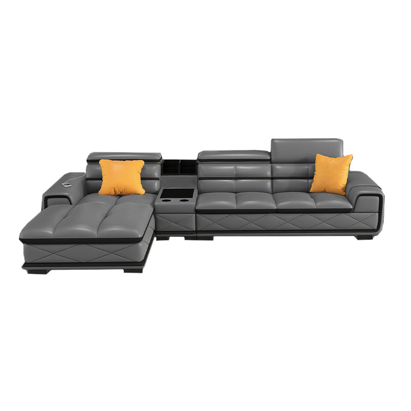 Sofá de cuero genuino estacionario de brazo cuadrado de nube contemporánea