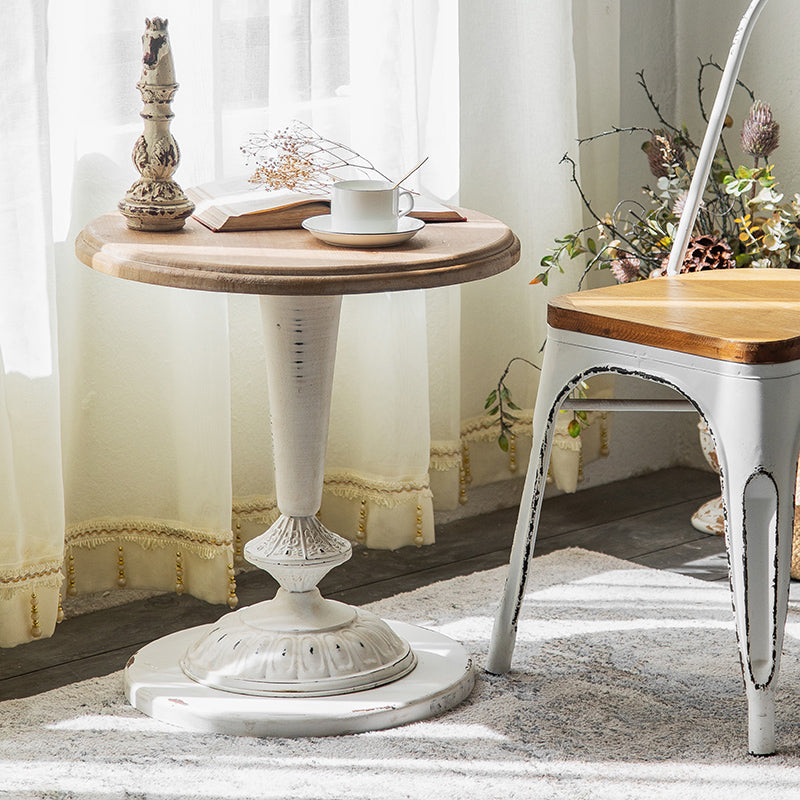 French Country Distressed Cocktail Table Wooden Round Top Shape Coffee Table