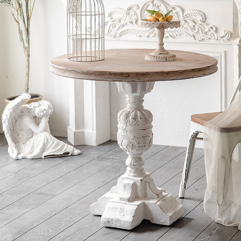 French Country Distressed Cocktail Table Wooden Round Top Shape Coffee Table