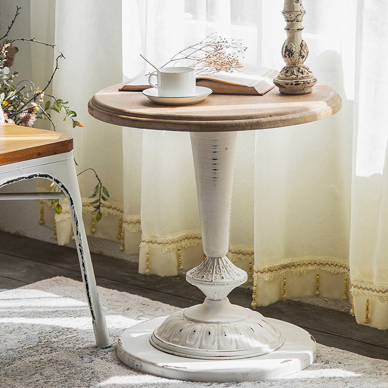 Mesa de cóctel envejecida de estilo francés, mesa de centro con pedestal de madera para el hogar