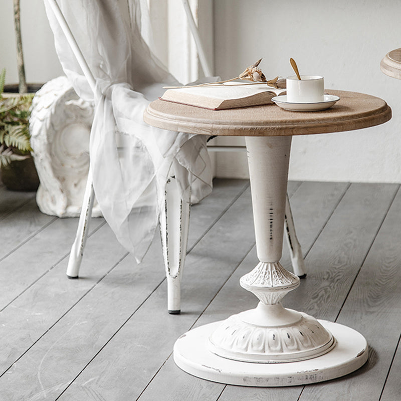 Mesa de cóctel envejecida de estilo francés, mesa de centro con pedestal de madera para el hogar