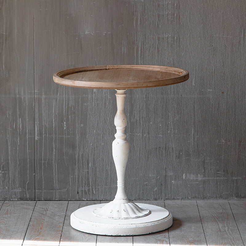 Mesa de cóctel envejecida de estilo francés, mesa de centro con pedestal de madera para el hogar