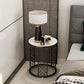 21.6" Tall Modern Round Slate Top Side Table Iron Frame End Table with Shelf