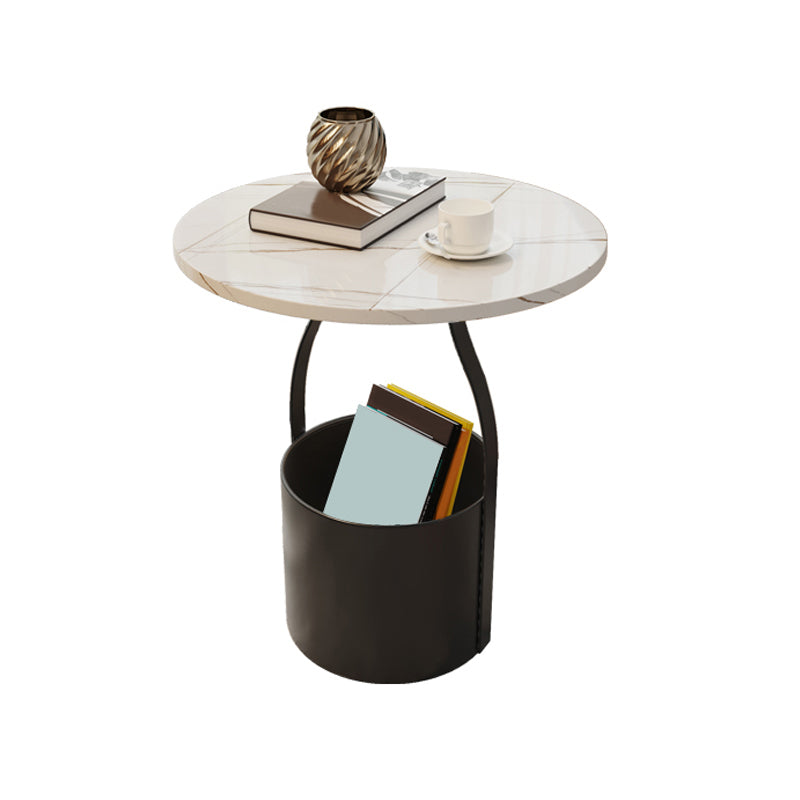 19.6" Tall Modern Round Slate Top Side Table Iron Pedestal End Table Black White 1 Clearhalo 'Coffee & Accent Tables' 'End & Side Tables' 'end_side_tables' 'furn' 'furn_end_side_tables' 'Furniture' 'Living Room Furniture' 5664778