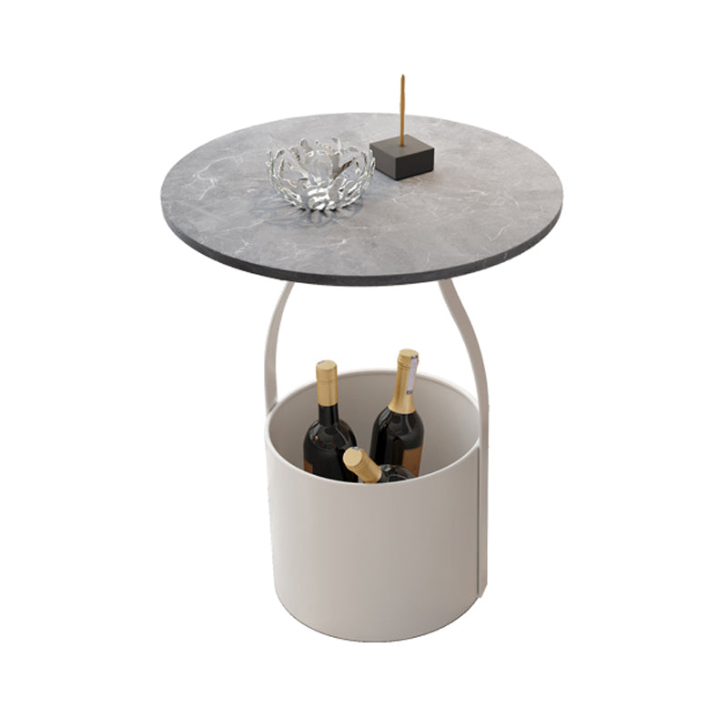19.6" Tall Modern Round Slate Top Side Table Iron Pedestal End Table White Gray 1 Clearhalo 'Coffee & Accent Tables' 'End & Side Tables' 'end_side_tables' 'furn' 'furn_end_side_tables' 'Furniture' 'Living Room Furniture' 5664795