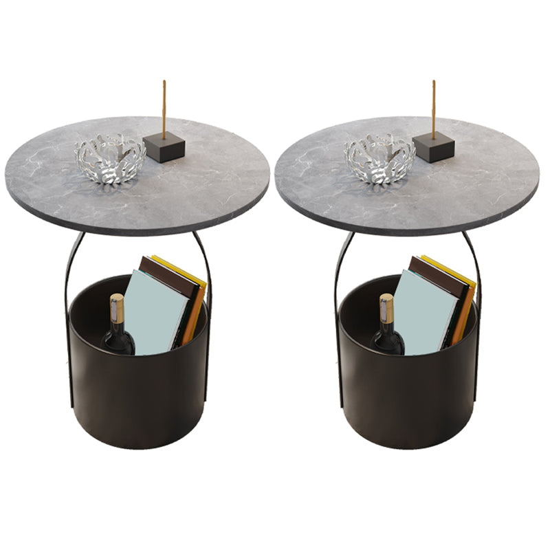 19.6" Tall Modern Round Slate Top Side Table Iron Pedestal End Table Black Gray 2 Clearhalo 'Coffee & Accent Tables' 'End & Side Tables' 'end_side_tables' 'furn' 'furn_end_side_tables' 'Furniture' 'Living Room Furniture' 5664797