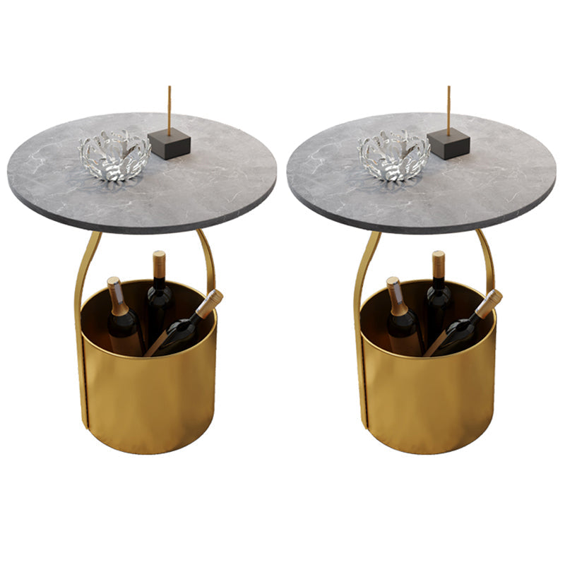 19.6" Tall Modern Round Slate Top Side Table Iron Pedestal End Table Gold Gray 2 Clearhalo 'Coffee & Accent Tables' 'End & Side Tables' 'end_side_tables' 'furn' 'furn_end_side_tables' 'Furniture' 'Living Room Furniture' 5664800