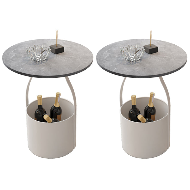 19.6" Tall Modern Round Slate Top Side Table Iron Pedestal End Table White Gray 2 Clearhalo 'Coffee & Accent Tables' 'End & Side Tables' 'end_side_tables' 'furn' 'furn_end_side_tables' 'Furniture' 'Living Room Furniture' 5664810