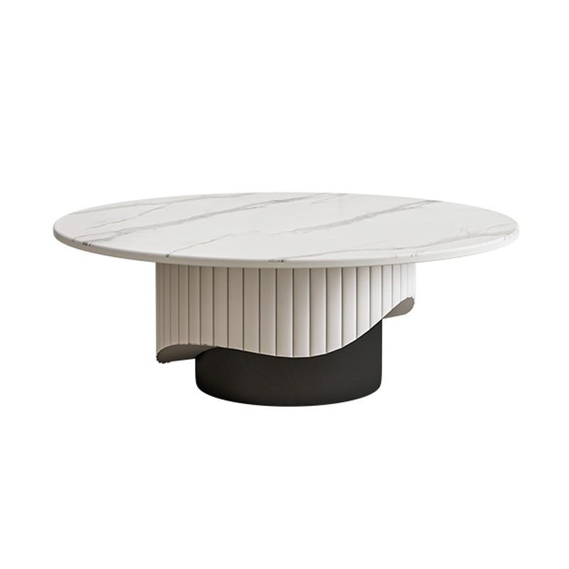 Slate Pedestal Coffee Table Round Modern Minimalist Coffee Table Faux Leather Clearhalo 'Coffee & Accent Tables' 'Coffee Tables' 'coffee_tables' 'furn' 'furn_coffee_tables' 'Furniture' 'Living Room Furniture' 5664888