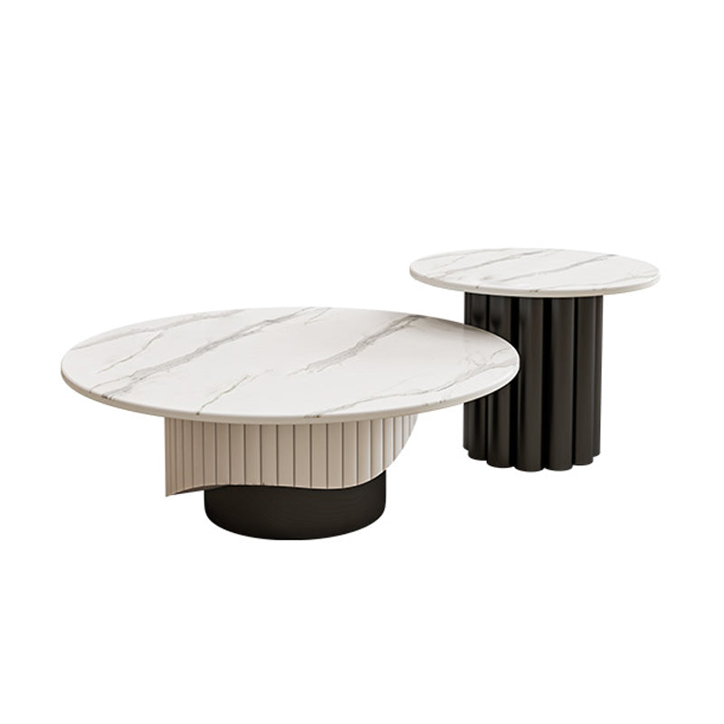 Slate Pedestal Coffee Table Round Modern Minimalist Coffee Table Faux Leather Clearhalo 'Coffee & Accent Tables' 'Coffee Tables' 'coffee_tables' 'furn' 'furn_coffee_tables' 'Furniture' 'Living Room Furniture' 5664893