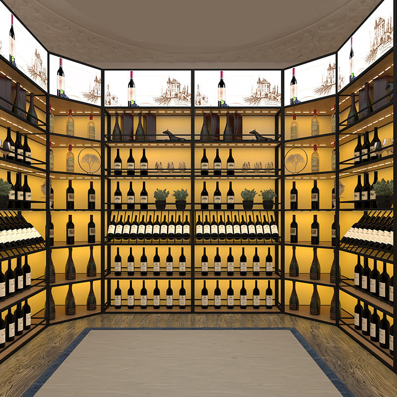 Porte-bouteille à vin industriel en bois Fabriqué le support de bouteille en bois en noir mat