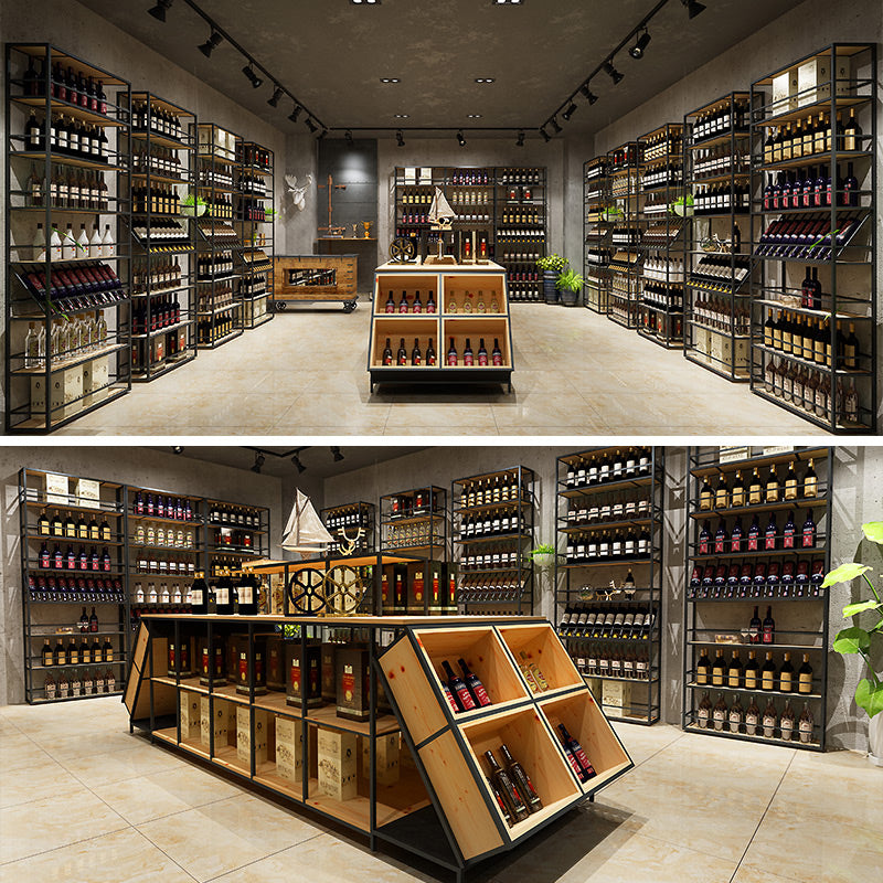 Porte-bouteille à vin industriel en bois Fabriqué le support de bouteille en bois en noir mat