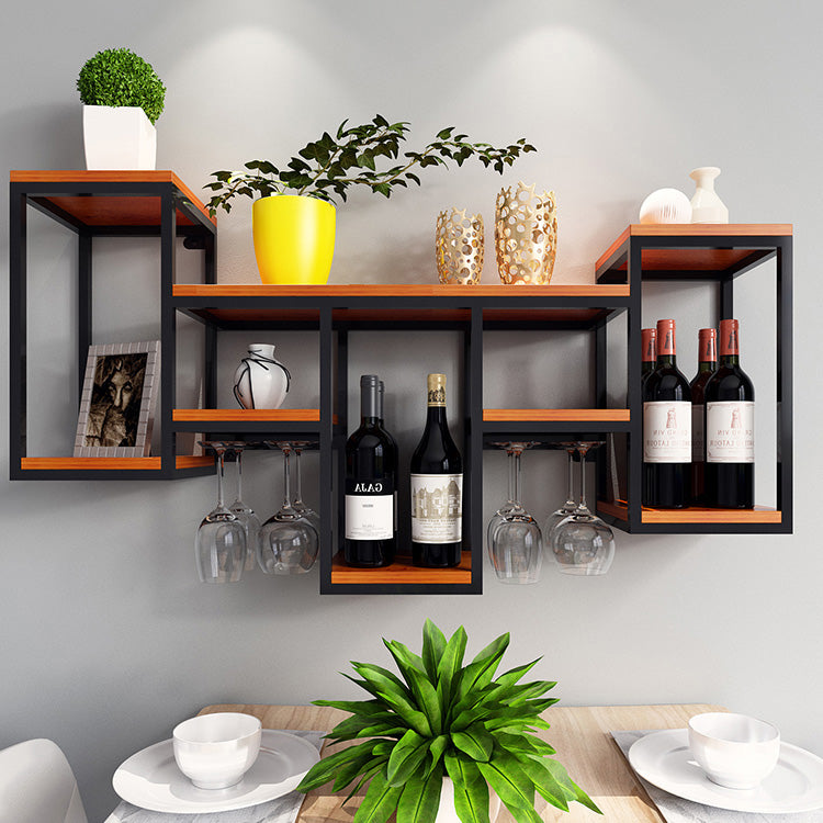 Iron Wall Mounted Wine Rack Industrial Wine Bottle & Glass Rack-41.7 x 7.8 x 23.6 Clearhalo 'furn' 'furn_wine_racks' 'Furniture' 'Kitchen & Dining Furniture' 'Wine Racks' 'wine_racks' 5665028
