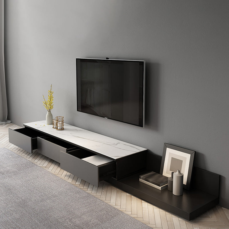 Modern TV Stand with Sliding Storage , TV Console in Grey Fit TVs for up to 71 / 92 Gray White Clearhalo 'furn' 'furn_tv_stands_entertainment_centers' 'Furniture' 'Living Room Furniture' 'TV Stands & Entertainment Centers' 'TV Stands & Media Storage Furniture' 'tv_stands_entertainment_centers' 5665073