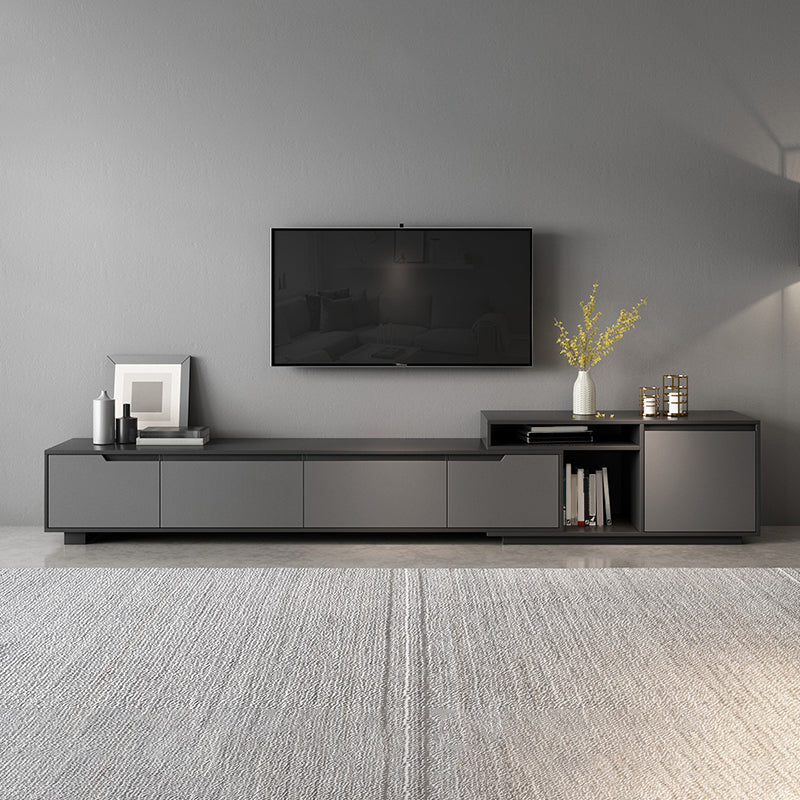 Modern TV Stand with Sliding Storage , TV Console in Grey Fit TVs for up to 71 / 92 Light Gray Clearhalo 'furn' 'furn_tv_stands_entertainment_centers' 'Furniture' 'Living Room Furniture' 'TV Stands & Entertainment Centers' 'TV Stands & Media Storage Furniture' 'tv_stands_entertainment_centers' 5665074
