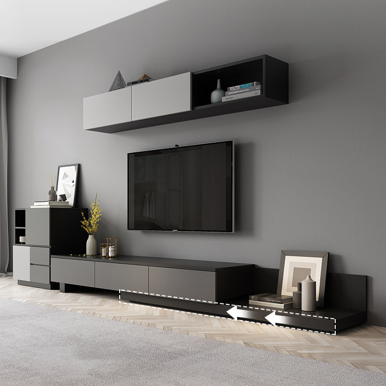 Modern TV Stand with Sliding Storage , TV Console in Grey Fit TVs for up to 71 / 92 Clearhalo 'furn' 'furn_tv_stands_entertainment_centers' 'Furniture' 'Living Room Furniture' 'TV Stands & Entertainment Centers' 'TV Stands & Media Storage Furniture' 'tv_stands_entertainment_centers' 5665082