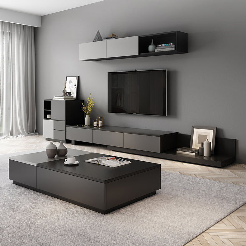 Modern TV Stand with Sliding Storage , TV Console in Grey Fit TVs for up to 71 / 92 Clearhalo 'furn' 'furn_tv_stands_entertainment_centers' 'Furniture' 'Living Room Furniture' 'TV Stands & Entertainment Centers' 'TV Stands & Media Storage Furniture' 'tv_stands_entertainment_centers' 5665084