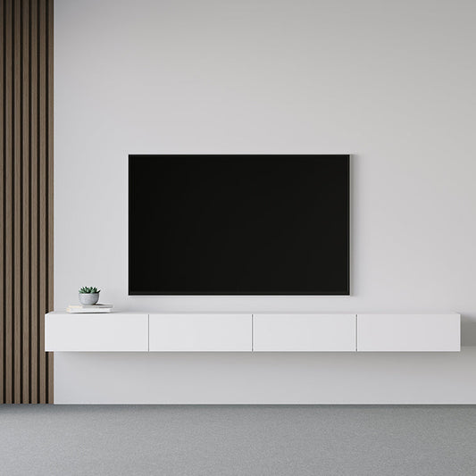 Modernismo moderno supporto televisivo angolare, supporto in legno in bianco con spazio