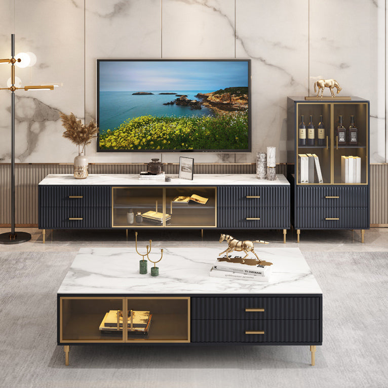 Poner de Stone and Wood TV Stand Scandinavian 4-Drawer TV Console
