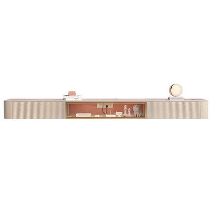 Console televisiva contemporanea con cassetti in pietra e supporto TV in legno