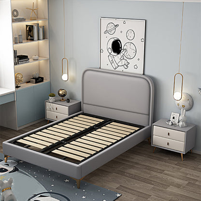 Letto standard grigio in legno moderno con testiera rettangolare e gambe