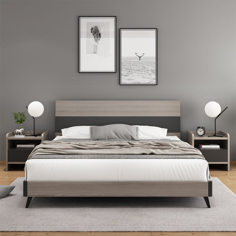 Cama estándar gris moderna con cabecera y piernas rectangulares