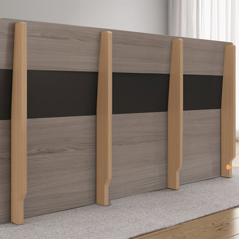 Cama estándar gris moderna con cabecera y piernas rectangulares