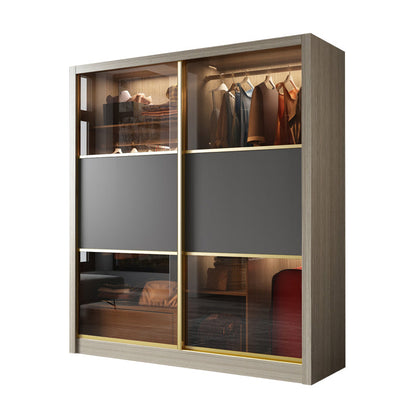 Brown Glass Door Storage Cabinet Contemporary Sliding Door Wardrobe for Home