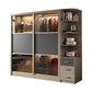 Brown Glass Door Storage Cabinet Contemporary Sliding Door Wardrobe for Home