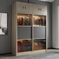 Brown Glass Door Storage Cabinet Contemporary Sliding Door Wardrobe for Home