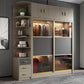Brown Glass Door Storage Cabinet Contemporary Sliding Door Wardrobe for Home