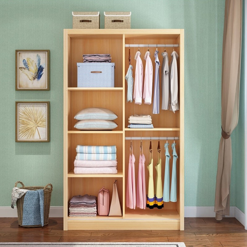 Modern Pine Wood Storage Cabinet Natural Finish Armoire for Home