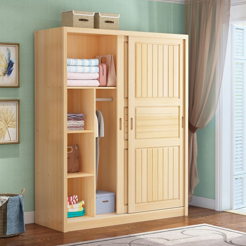 Modern Pine Wood Storage Cabinet Natural Finish Armoire for Home