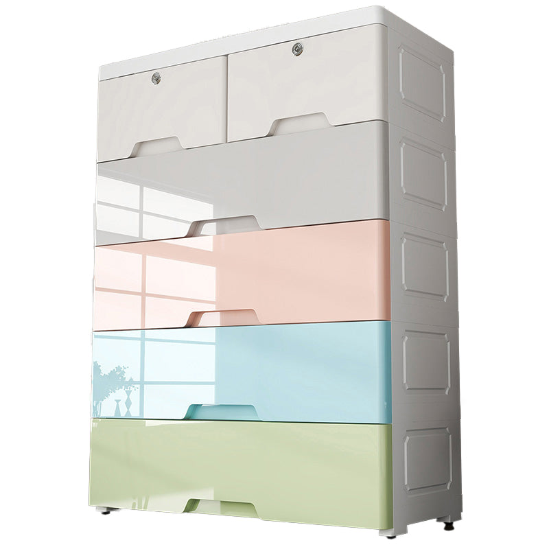 Plastic Storage Cabinet With Drawer Modern Wardrobe Cabinet for Home 30"L x 13"W x 35"H Grey-Pink-Green 6 Clearhalo 'Armoires & Wardrobes' 'armoires_wardrobes' 'Bedroom Furniture' 'furn' 'furn_armoires_wardrobes' 'Furniture' 5665887