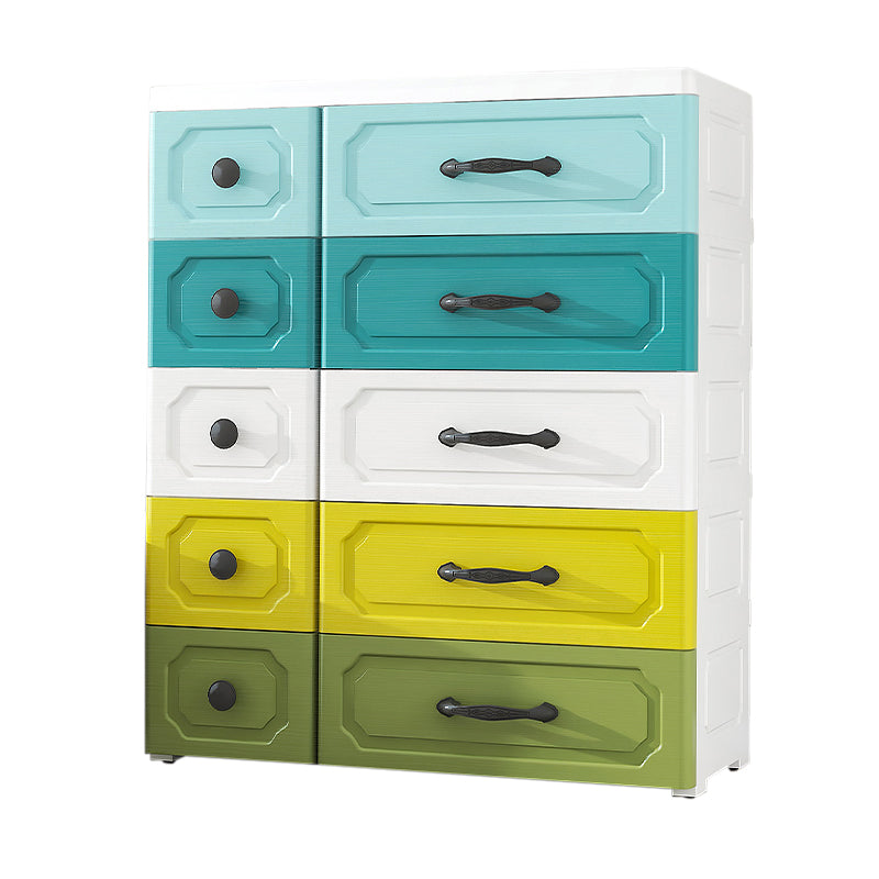 Plastic Storage Cabinet With Drawer Modern Wardrobe Cabinet for Home 29.5"L x 13"W x 35"H Blue-Yellow-Green 10 Clearhalo 'Armoires & Wardrobes' 'armoires_wardrobes' 'Bedroom Furniture' 'furn' 'furn_armoires_wardrobes' 'Furniture' 5665890