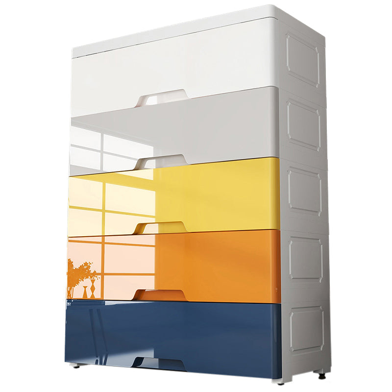 Plastic Storage Cabinet With Drawer Modern Wardrobe Cabinet for Home 30"L x 13"W x 35"H Blue-Orange-Yellow 5 Clearhalo 'Armoires & Wardrobes' 'armoires_wardrobes' 'Bedroom Furniture' 'furn' 'furn_armoires_wardrobes' 'Furniture' 5665891