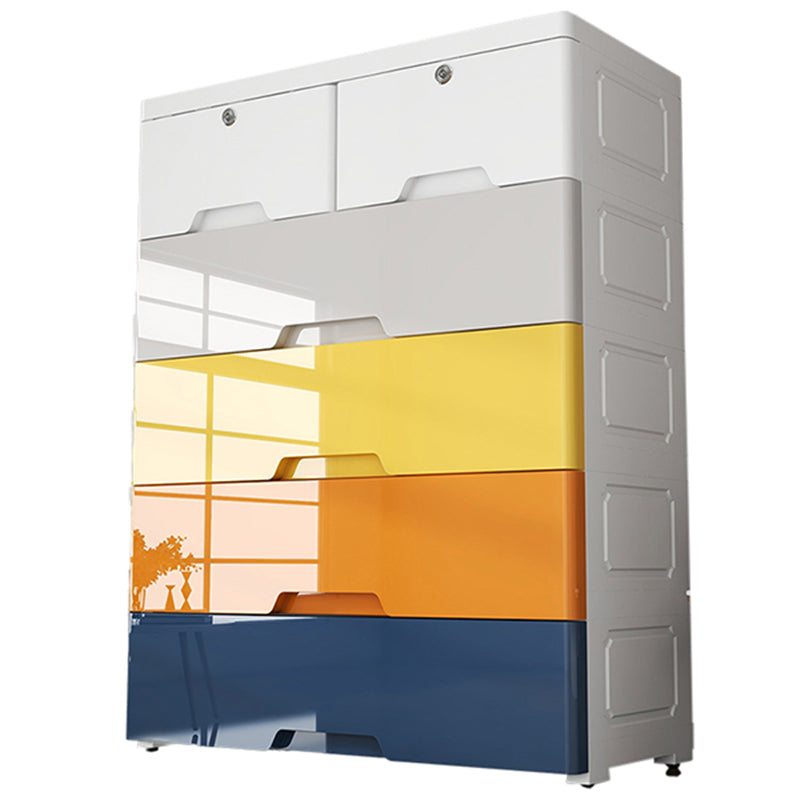 Plastic Storage Cabinet With Drawer Modern Wardrobe Cabinet for Home 31"L x 14"W x 39"H Blue-Orange-Yellow 6 Clearhalo 'Armoires & Wardrobes' 'armoires_wardrobes' 'Bedroom Furniture' 'furn' 'furn_armoires_wardrobes' 'Furniture' 5665894