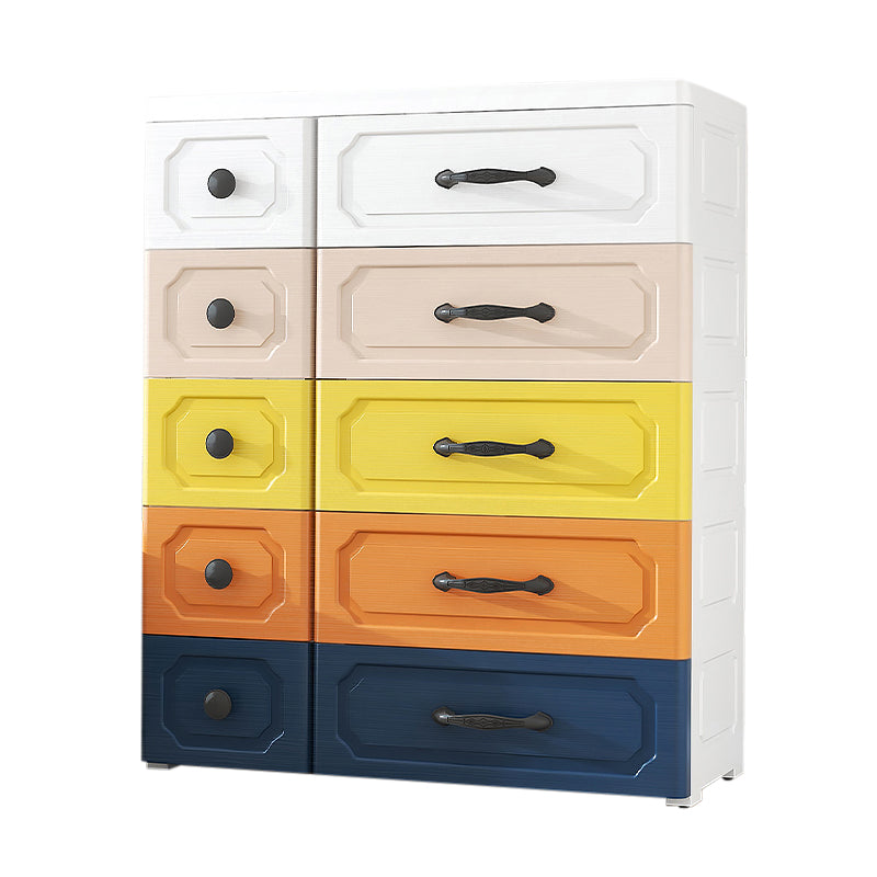 Plastic Storage Cabinet With Drawer Modern Wardrobe Cabinet for Home 29.5"L x 13"W x 35"H Blue-Orange-Yellow 10 Clearhalo 'Armoires & Wardrobes' 'armoires_wardrobes' 'Bedroom Furniture' 'furn' 'furn_armoires_wardrobes' 'Furniture' 5665895