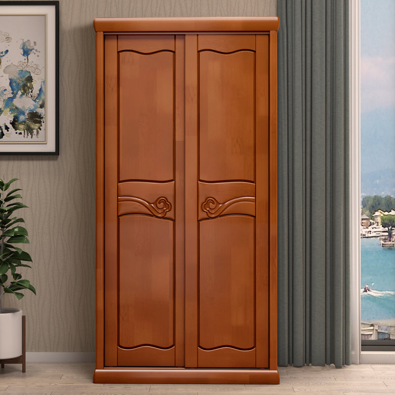 Traditional Sliding Wardrobe Cabinet Rubberwood Wardrobe Armoire 41"L x 24"W x 83"H Brown Clearhalo 'Armoires & Wardrobes' 'armoires_wardrobes' 'Bedroom Furniture' 'furn' 'furn_armoires_wardrobes' 'Furniture' 5665969