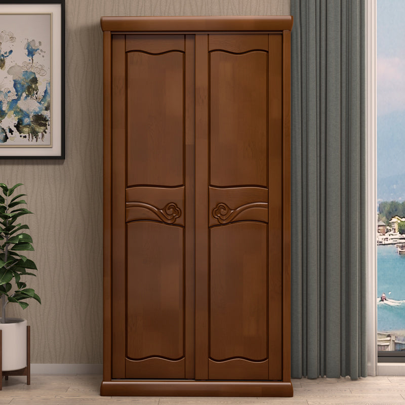 Traditional Sliding Wardrobe Cabinet Rubberwood Wardrobe Armoire 41"L x 24"W x 83"H Walnut Clearhalo 'Armoires & Wardrobes' 'armoires_wardrobes' 'Bedroom Furniture' 'furn' 'furn_armoires_wardrobes' 'Furniture' 5665972