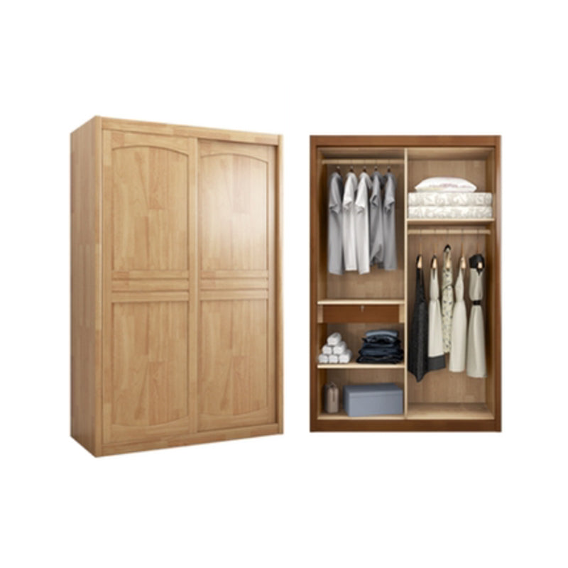Traditional Sliding Wardrobe Cabinet Rubberwood Wardrobe Armoire 53"L x 24"W x 83"H Wood Clearhalo 'Armoires & Wardrobes' 'armoires_wardrobes' 'Bedroom Furniture' 'furn' 'furn_armoires_wardrobes' 'Furniture' 5665976