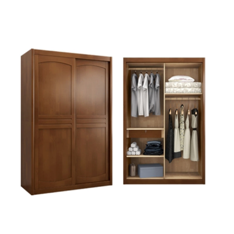 Traditional Sliding Wardrobe Cabinet Rubberwood Wardrobe Armoire 53"L x 24"W x 83"H Walnut Clearhalo 'Armoires & Wardrobes' 'armoires_wardrobes' 'Bedroom Furniture' 'furn' 'furn_armoires_wardrobes' 'Furniture' 5665978